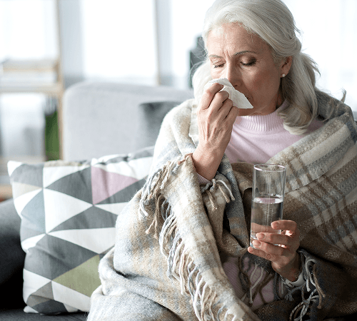 Woman with flu symptoms.